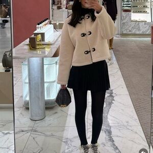 Zara Ivory Faux Fur Coat with Black Accents